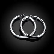 DOTEFFIL 925 Sterling Silver 50mm Round Smooth Big Circle Hoop Earrings For Woman Fashion Party Wedding Jewelry