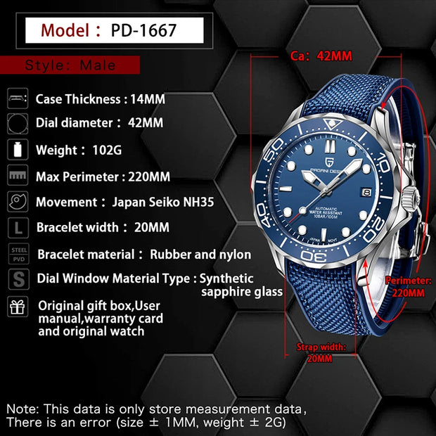 PAGANI DESIGN Fashion Men Automatic Watches Top Luxury Brand Blue Silicone Mechanical Mens Wristwatches Japan NH35 Reloj Hombre