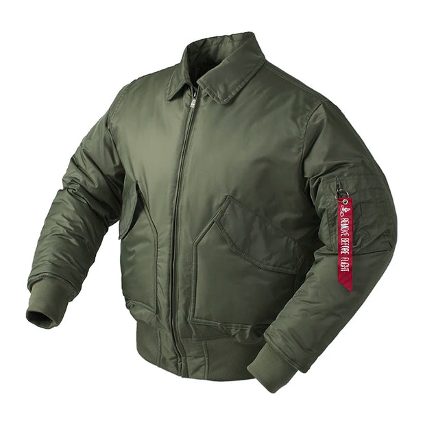 CWU/45P high quality thick nylon mens bomber jacket winter green black padded pilot flight jacket windproof