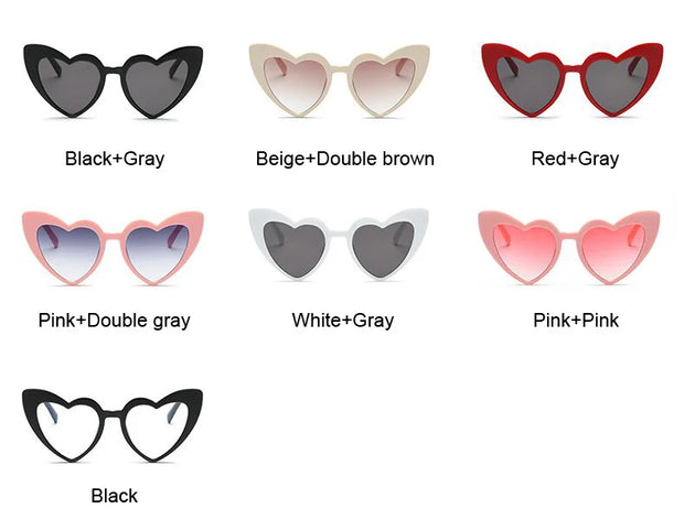 Love Heart Cat Eye Sunglasses Woman Vintage Christmas Gift Black Pink Red Heart Shape Sun Glasses For Woman Uv400