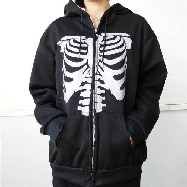 Y2K Gothic Butterfly Print Oversize Zip Up Hoodies 2021 Winter New Grunge Long Sleeve Sweatshirt Casual Hooded Jacket Streetwear