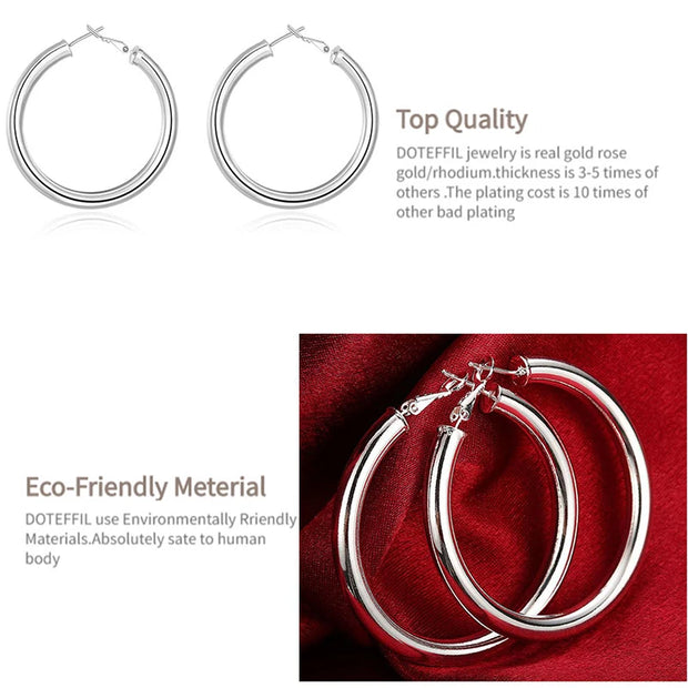 DOTEFFIL 925 Sterling Silver 50mm Round Smooth Big Circle Hoop Earrings For Woman Fashion Party Wedding Jewelry