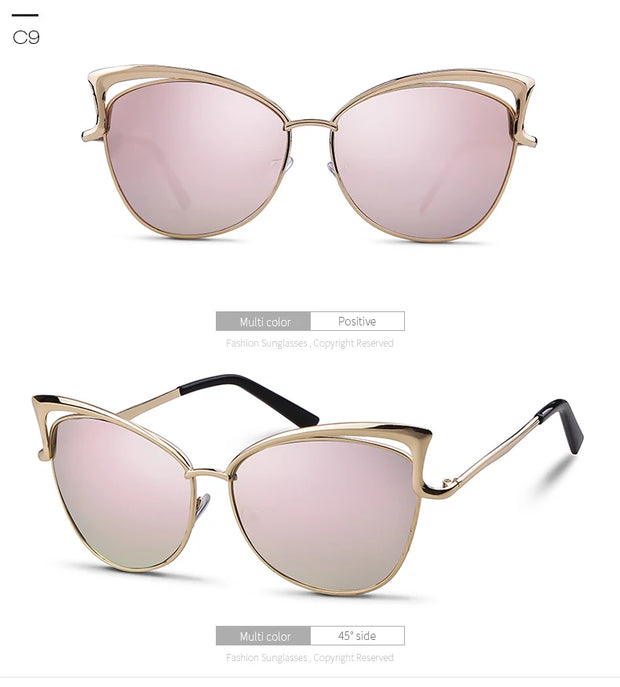 WHO CUTIE 2024 Oversized Cat Eye Sunglasses Women Brand Designer Retro Vintage Gold Pink Mirror Sun Glasses Female Shades OM807