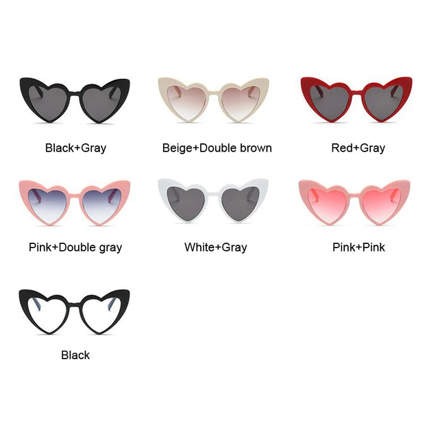 Love Heart Cat Eye Sunglasses Woman Vintage Christmas Gift Black Pink Red Heart Shape Sun Glasses For Woman Uv400