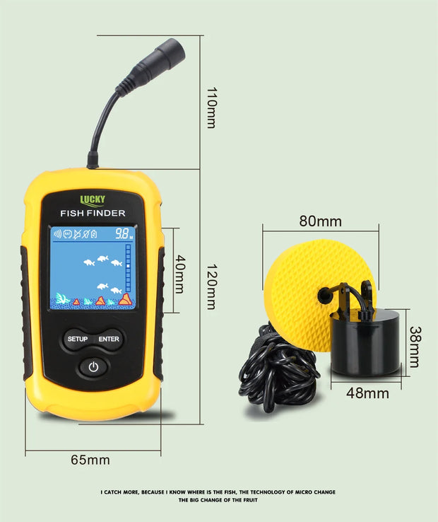 FFC1108-1 Alarm 100M Portable Sonar Fish Finders 45 degrees Sonar Coverage Echo Sounder Alarm Transducer Lake Sea Fishing