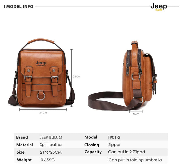 JEEP BULUO Multi-function Business Handbags Men New Man's Shoulder Bag Large Capacity Leather Messenger Bag Crossbody Big Brand