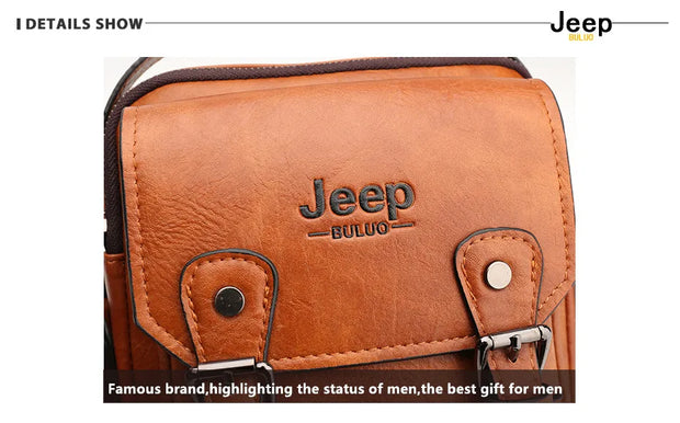 JEEP BULUO Multi-function Business Handbags Men New Man's Shoulder Bag Large Capacity Leather Messenger Bag Crossbody Big Brand