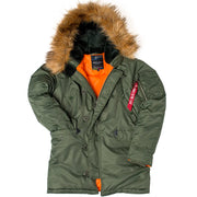 N-3B Winter ALASKA Coat Men Fur Hood Slim Fit Thick Parka Padded Military Jacket for Cold Weather