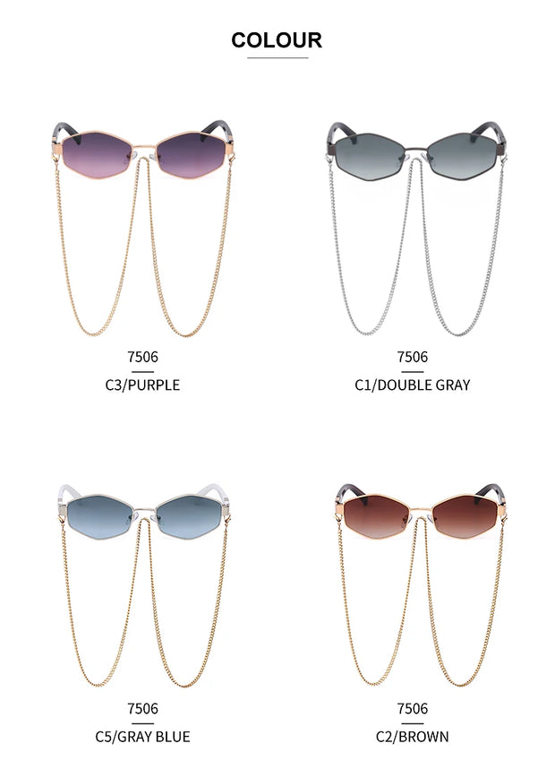 Sexy Small Frame Hexagon Sunglasses Women With Chain 2024 Luxury Brand Designer Punk Sun Glasses For Ladies Shades Gafas De Sol