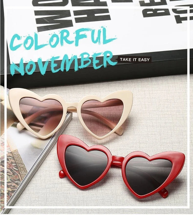 Love Heart Cat Eye Sunglasses Woman Vintage Christmas Gift Black Pink Red Heart Shape Sun Glasses For Woman Uv400