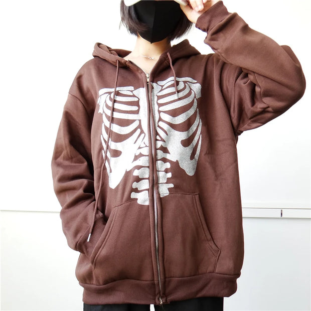 Y2K Gothic Butterfly Print Oversize Zip Up Hoodies 2021 Winter New Grunge Long Sleeve Sweatshirt Casual Hooded Jacket Streetwear