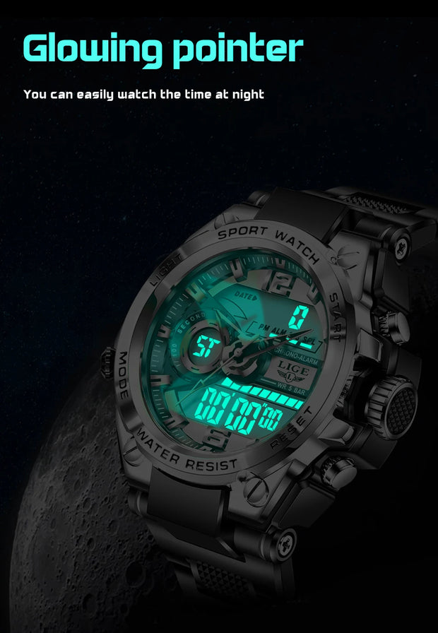 LIGE Digital Men Military Watch 50m Waterproof Wristwatch LED Quartz Clock Sport Watch Male Big Watches Men Relogios Masculino