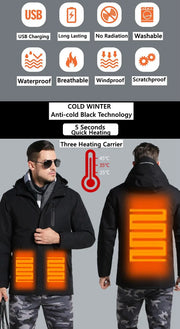 Men Winter Thick USB Heating Cotton Jacket Waterproof Windbreaker Hooded Winter Coat Thick Warm Mens Winter Jacket Father's Gift