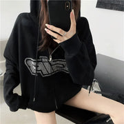 Y2K Gothic Butterfly Print Oversize Zip Up Hoodies 2021 Winter New Grunge Long Sleeve Sweatshirt Casual Hooded Jacket Streetwear