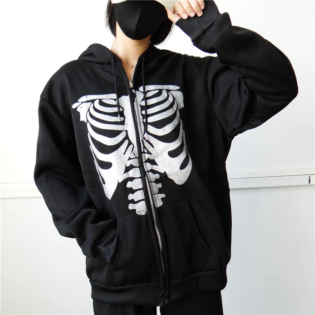 Y2K Gothic Butterfly Print Oversize Zip Up Hoodies 2021 Winter New Grunge Long Sleeve Sweatshirt Casual Hooded Jacket Streetwear