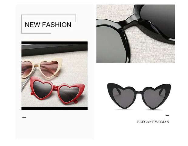 Love Heart Cat Eye Sunglasses Woman Vintage Christmas Gift Black Pink Red Heart Shape Sun Glasses For Woman Uv400