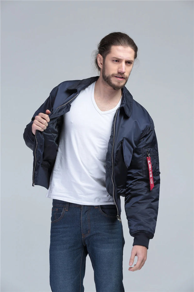 CWU/45P high quality thick nylon mens bomber jacket winter green black padded pilot flight jacket windproof