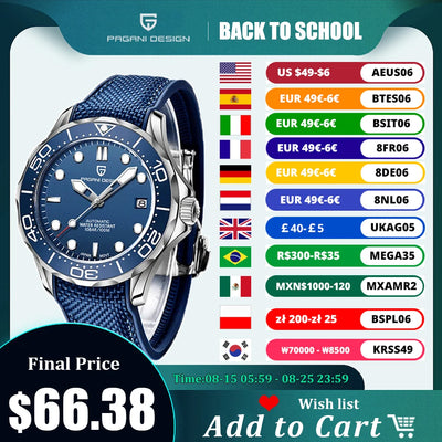 PAGANI DESIGN Fashion Men Automatic Watches Top Luxury Brand Blue Silicone Mechanical Mens Wristwatches Japan NH35 Reloj Hombre