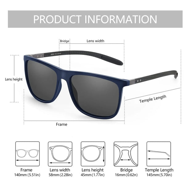 ZENOTTIC Square Polarized Sunglasses for Men Ultralight Carbon Fiber Sun Glasses Driving Fishing Golf Sports UV400 Protection