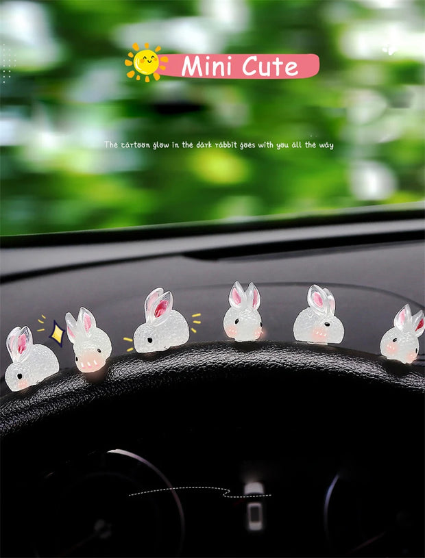 Cute Mini Bunny Car Light-emitting Ornament for Automobile Center Console Steering Wheel Rear Mirror Luminous Rabbit Decoration