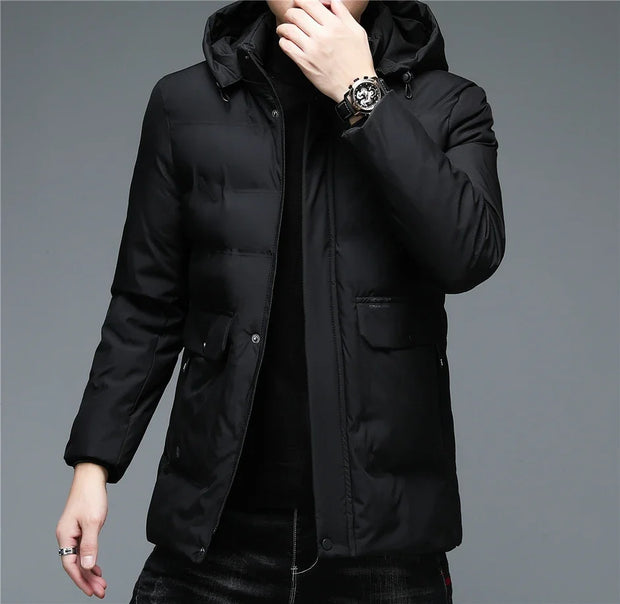 Men's Winter Windproof Warm Jackets Thick Warm Hooded Parkas Long Coat Men Clothing Casual Big Pocket Windproof Overcoats