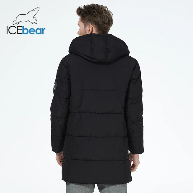 ICEbear 2023 winter  men's clothing thicken warm men's jacket hooded men's mid-length  coat fashionable cotton jacket MWD3061D