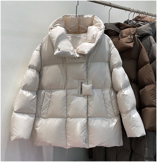 Janveny Winter 90% White Duck Down Jacket Women 2024 Fashion Female Thick Warm Fluffy Parkas Loose Oversized Puffer Coat Outwear