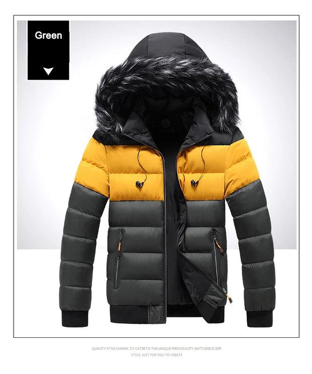 2023 Men's Winter Jacket Casual Warm Thick Waterproof Parkas Coat Men Outwear Windproof Fur Collar Hat Parka Brand Jacket Male