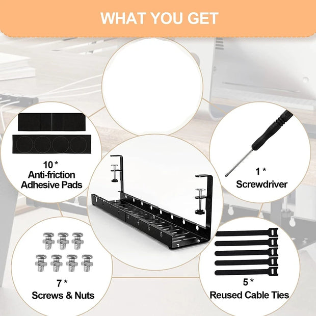 Expandable Under Desk Cable Storage Rack Management Tray Desk Socket Holder Wire Cord Power Strip Adapter Wire Organizer Shelf