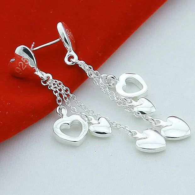 DOTEFFIL 925 Sterling Silver Solid Hollow Heart Drop Earrings For Woman Wedding Engagement Fashion Party Charm Jewelry