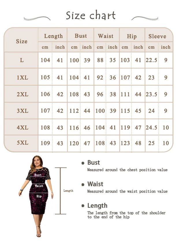 plus size Sequined women clothing 2023 fashion splicing midi dress crew neck short sleeve High waist Skinny Elegant dresses