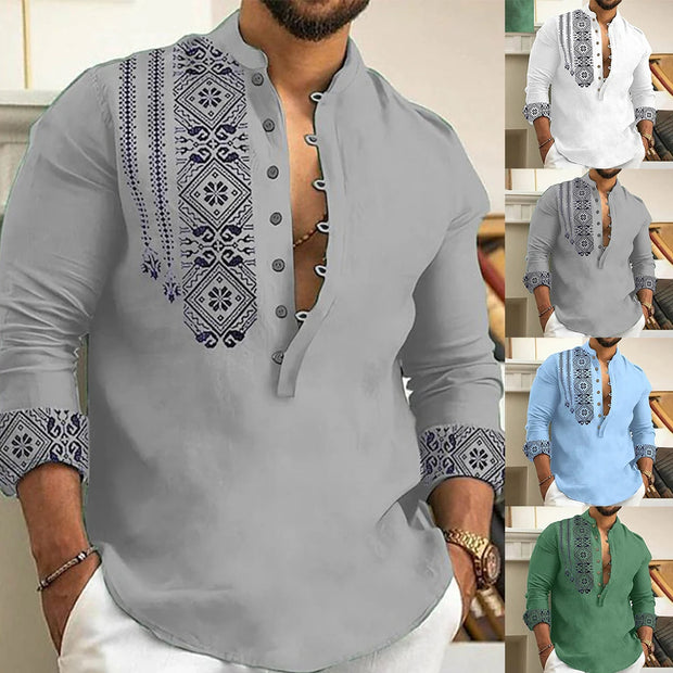 Men's Casual Loose Henley V Neck T Shirts, Button Down Shirt Blouse With Long Sleeves, Perfect For Summer Fashion