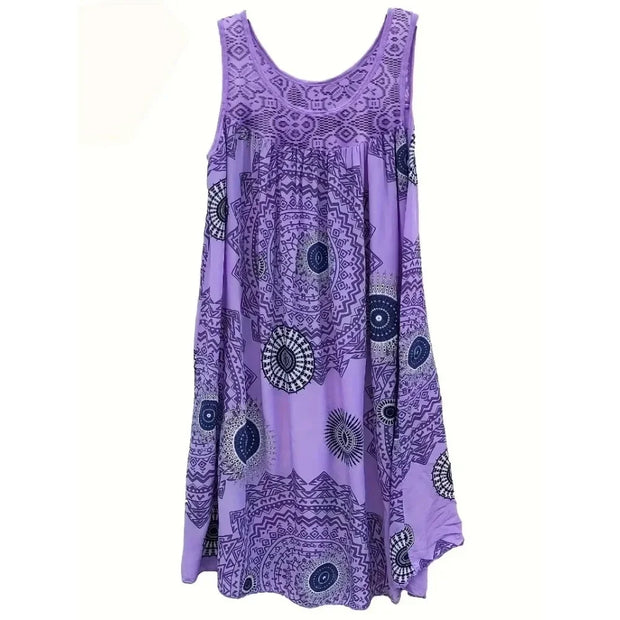 Plus Size 1XL-5XL Women's Sleeveless Dress Lace Panel Printing Sleeveless Large Hem Vest Dress Comfortable dresses in hot demand