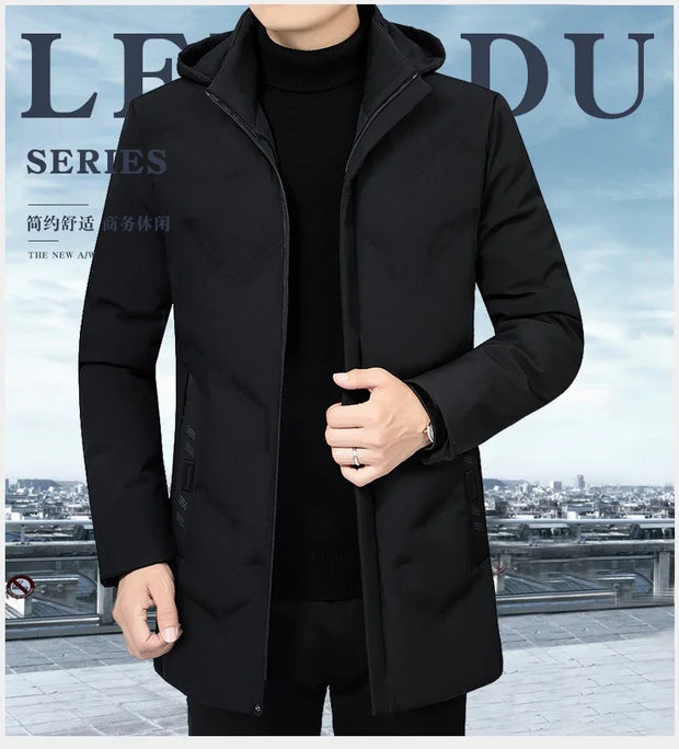 New Male Winter Jacket Men Thicken Warm Men Parkas Hooded Long Coat Fleece Mens Jackets Outwear Windproof Padded Down Parka