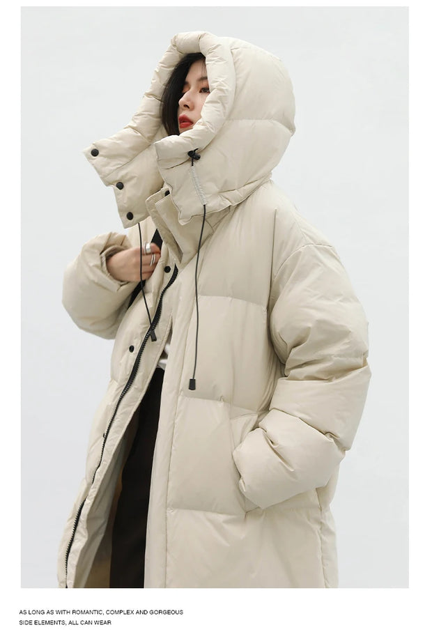 CHIC VEN Women's Down Coats Korean Loose Hooded Thick Warm Long Down Jacket Winter Coat for Women Female Parkas Outerwears 2023