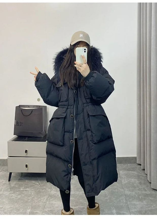 Down Jacket Women Waterproof Winter Long Puffer Jacket 2024 Real Raccoon Fur Hooded Duck Down Coat Female Rain Feather Parkas