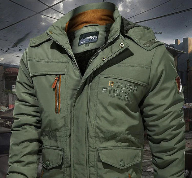 Men's Winter Jacket Fleece Linning Outdoor Parka Coat Hooded Windbreaker Military Thick Warm Outerwear Big Size 6XL Multi-pocket