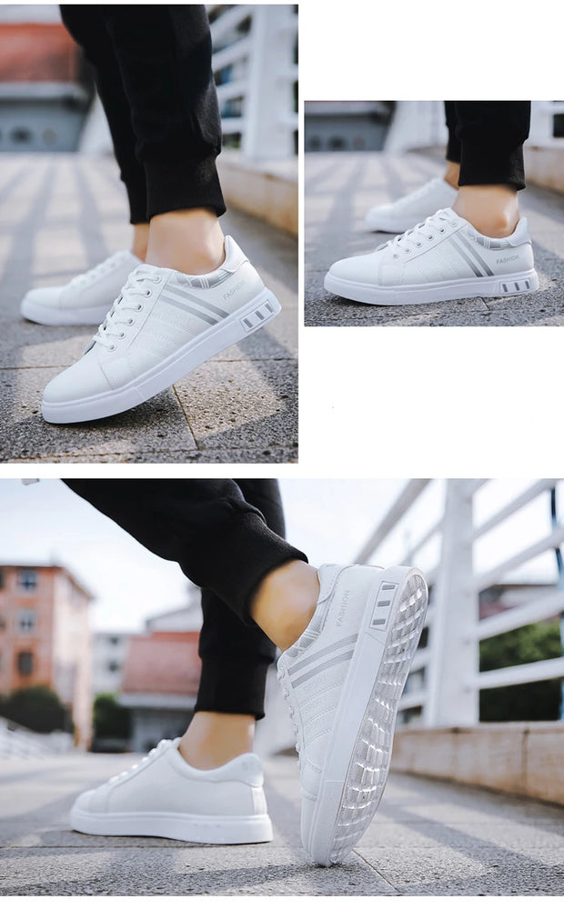 Men's Sneakers Casual Sports Shoes for Men Lightweight PU Leather Breathable Shoe Mens Flat White Tenis Shoes Zapatillas Hombre