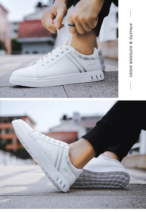 Men's Sneakers Casual Sports Shoes for Men Lightweight PU Leather Breathable Shoe Mens Flat White Tenis Shoes Zapatillas Hombre