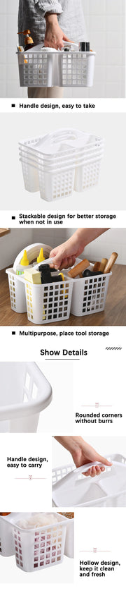 Plastic Shower Caddy Basket with Compartments, Portable Cleaning Supply Storage Organizer with Handle for College Dorm Bathroom