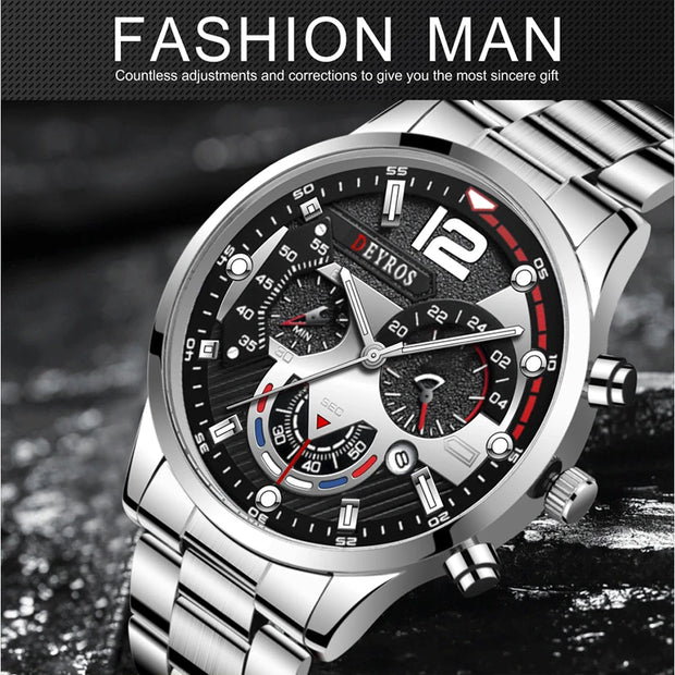 Fashion Mens Sports Watches Luxury Stainless Steel Quartz Wrist Watch Calendar Luminous Clock Men Business Casual часы мужские