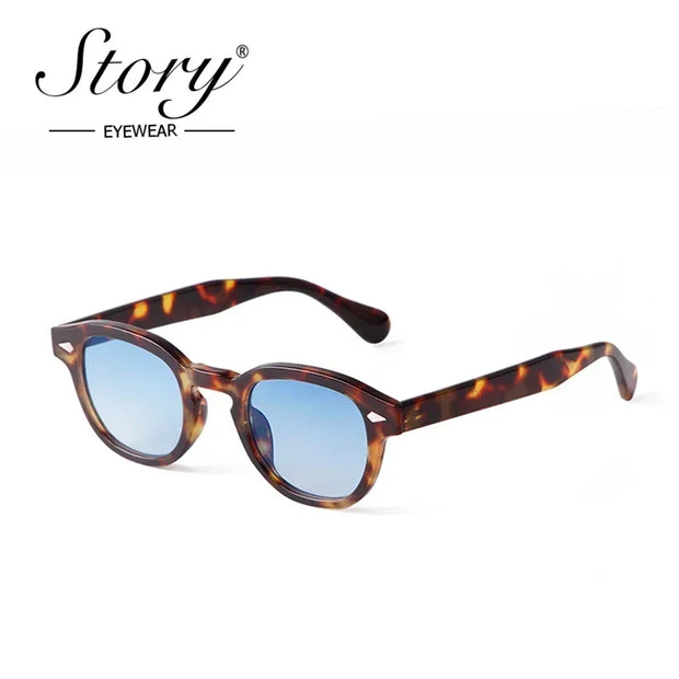 STORY Vintage Rivet Tortoiseshell Round Sunglasses Women Men 2022 Brand Design Retro Yellow Blue Lens Square Sun Glasses S22728