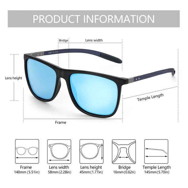 ZENOTTIC Square Polarized Sunglasses for Men Ultralight Carbon Fiber Sun Glasses Driving Fishing Golf Sports UV400 Protection