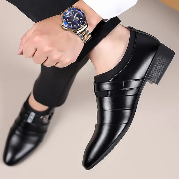 Classic Leather Shoes for Men Slip on Pointed Toe Oxfords Formal Wedding Party Office Business Casual Dress Shoes for Male