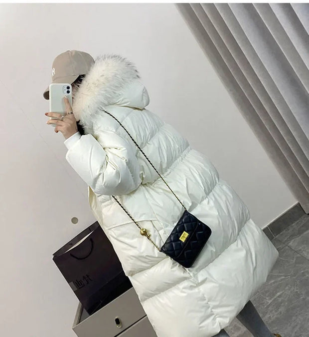 Down Jacket Women Waterproof Winter Long Puffer Jacket 2024 Real Raccoon Fur Hooded Duck Down Coat Female Rain Feather Parkas