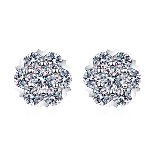 LORIELE Moissanite Diamond Stud Earrings 18K White Gold Plated Silver Flower Eearring for Brilliant Moissanite Party Jewelry