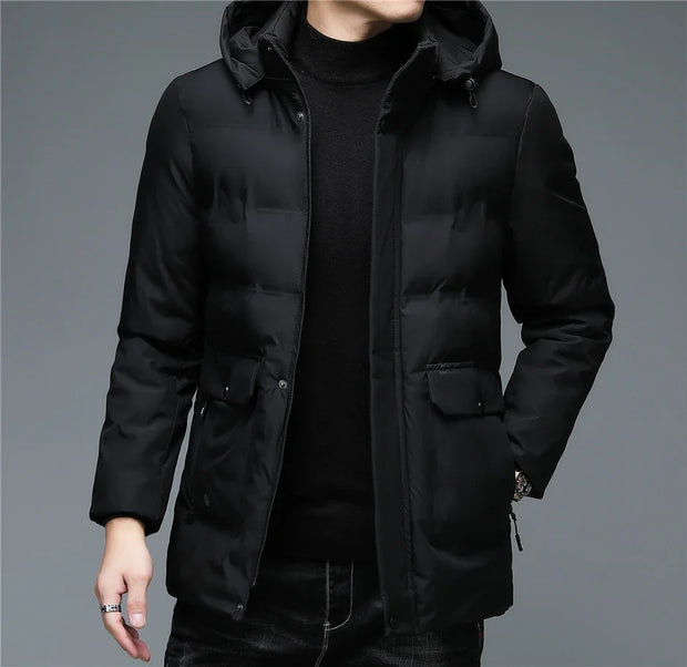 Men's Winter Windproof Warm Jackets Thick Warm Hooded Parkas Long Coat Men Clothing Casual Big Pocket Windproof Overcoats