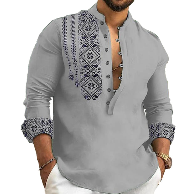 Men's Casual Loose Henley V Neck T Shirts, Button Down Shirt Blouse With Long Sleeves, Perfect For Summer Fashion