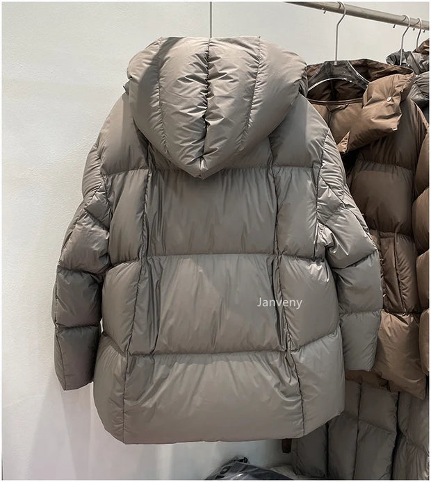 Janveny Winter 90% White Duck Down Jacket Women 2024 Fashion Female Thick Warm Fluffy Parkas Loose Oversized Puffer Coat Outwear