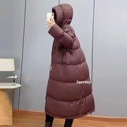 Janveny 2024 New Winter Hooded Drawstring Loose Puffer Jacket Women Solid Casual Silhouette Long 90% White Duck Down Warm Coat